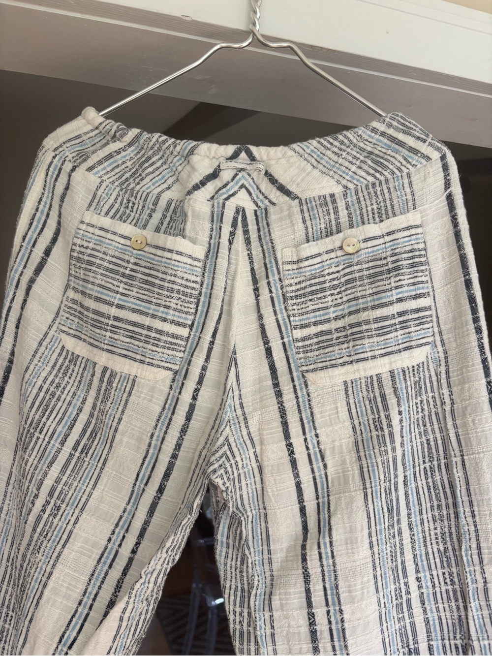 SUNDANCE BEACH PANTS-Cream and Navy Striped Drawstring Pants, 100% cotton - Picture 4 of 7